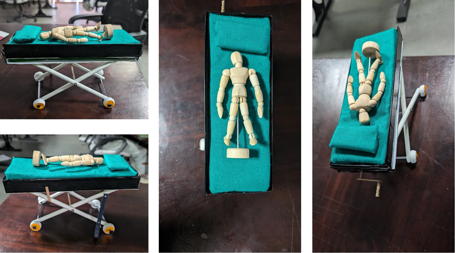 ComfortAid physical prototype, scale model with wooden mannequin